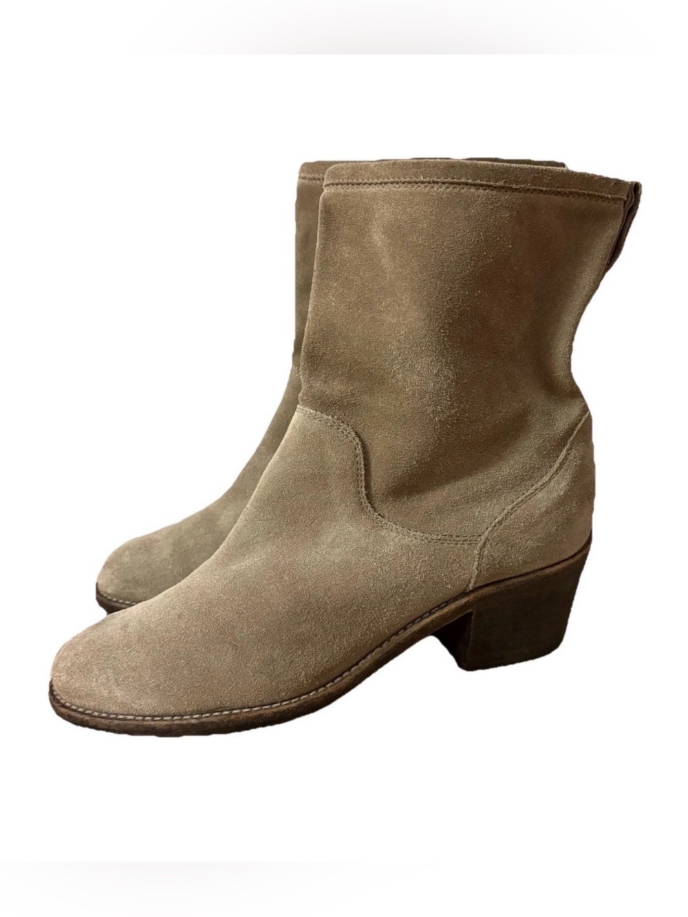 AGL ATTILIO GIUSTI LEOMBRUNI Taupe Tan Suede Ankle Chunky Heel Slouch Boots 37